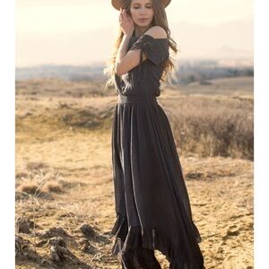 Joyfolie Charcoal Off-Shoulder Maxi Dress